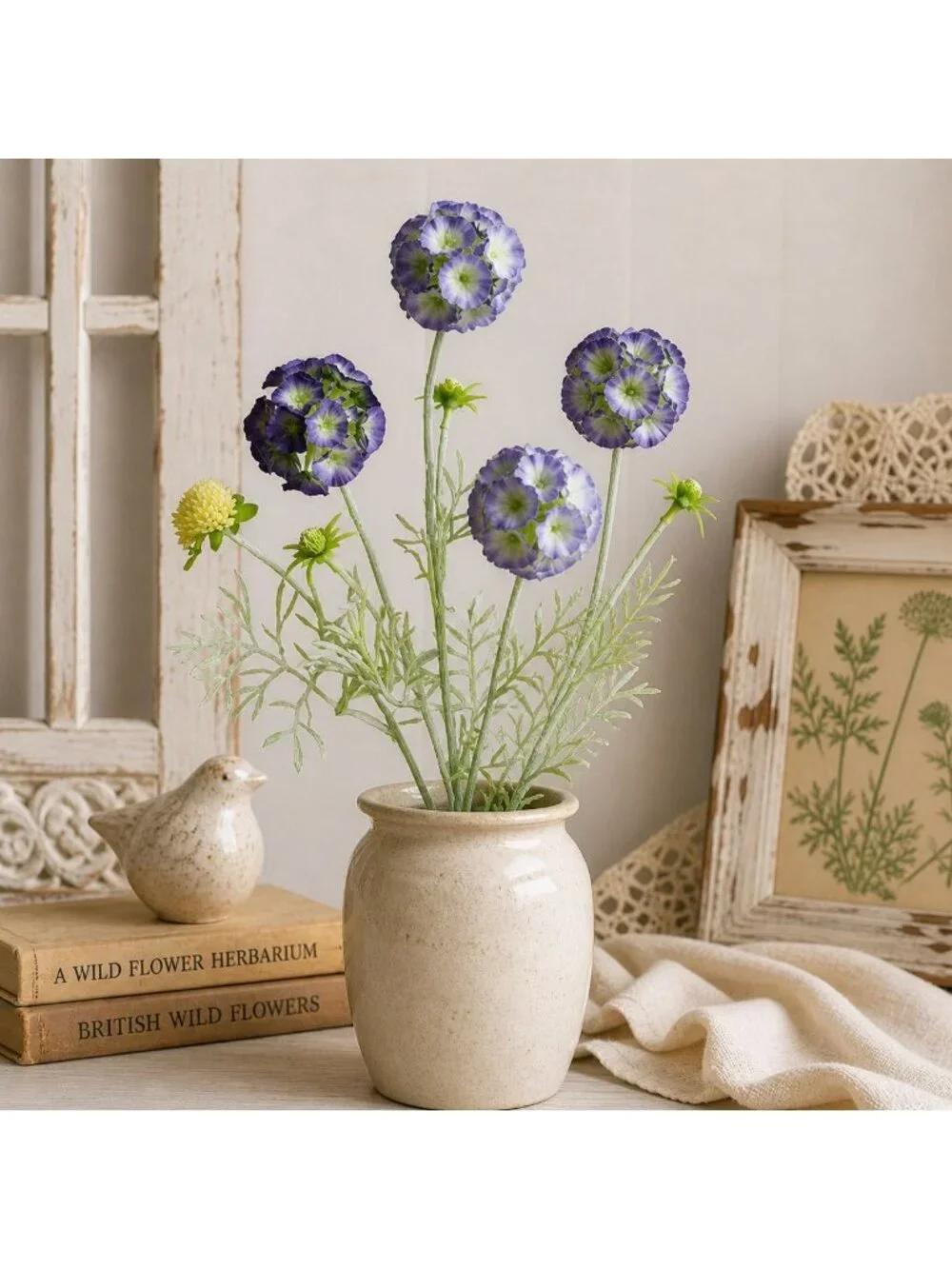 Artificial Scabiosa Flower Stems Purple Blue Large